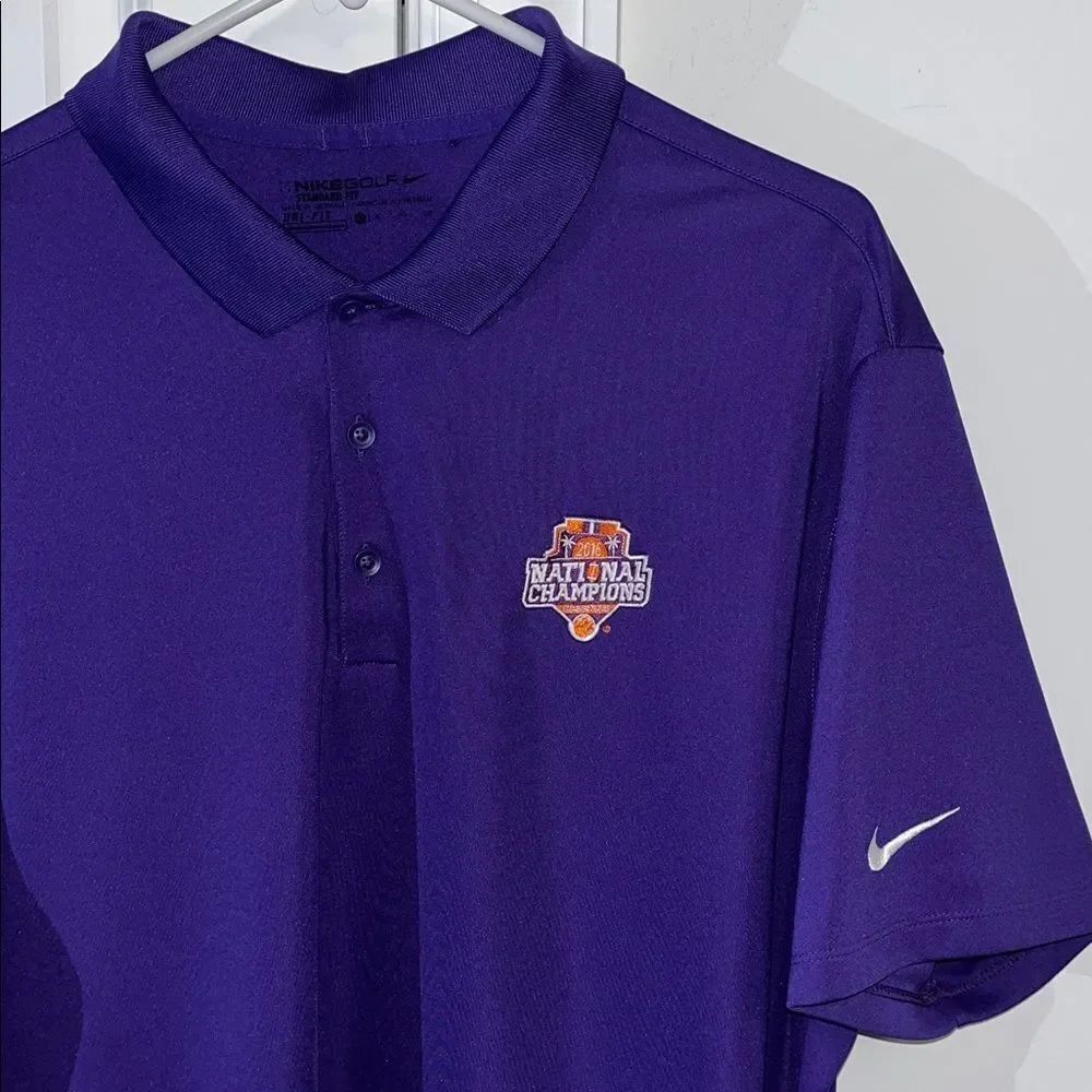 Nike Clemson Tigers 2016 National Championship Dri Fit Golf Polo Purple Shirt XL